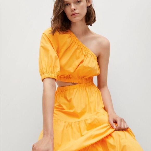 Mango Nieves Vent Cotton Maxi Yellow Dress Size S - Picture 4 of 10